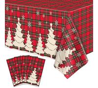 Dvaorc 4 Paquets Nappe de Noël Nappe rectangulaire à Carreaux avec Arbre de Noël et Flocons de Neige pour la Salle à Manger, décoration de fête de Noël
