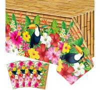 Dvaorc Lot de 4 nappes hawaïennes Luau Tiki Totem Décor Aloha Tiki Bar Tropical Nappe hawaïenne Luau sur le thème des oiseaux Toucan Décoration de fête Plage Piscine 218,4 x 129,5 cm