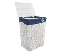 dvier Panier à Linge carré en Osier Blanc Bleu Marine 48 x 36 H.62