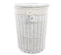 Panier à linge Coffre à linge Osier blanc rond 96L Housse couvercle D.46 H.62