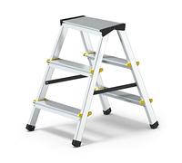 DWA Escabeau Double Pliable en Aluminium à marches antidérapantes 3 marches | Sa sangle anti-écartement sécurise l'ouverture. Léger et stable, il supporte jusqu'à 150 kg pour les travaux du quotidien.
