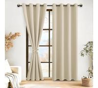 DWCN 2 Pièces Rideau Occultant avec Embrasses, Rideaux pour Chambre Maison Salon Intérieurs, Design Moderne à Oeillets, 140x245 CM (Largeur x Hauteur), Beige Clair