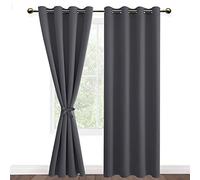 DWCN 2 Pièces Rideau Thermique Isolant Anti Froid à Oeillets, Rideaux Occultants Opaques de Couleur Foncée avec Embrasses, 140x260 CM (Largeur x Hauteur), Gris Foncé