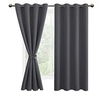 DWCN 2 Pièces Rideau Thermique Isolant Anti Froid à Oeillets, Rideaux Occultants Opaques de Couleur Foncée avec Embrasses, 140x200 CM (Largeur x Hauteur), Gris Foncé