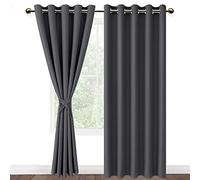 DWCN 2 Pièces Rideau Thermique Isolant Anti Froid à Oeillets, Rideaux Occultants Opaques de Couleur Foncée avec Embrasses, 167x228 CM (Largeur x Hauteur), Gris Foncé