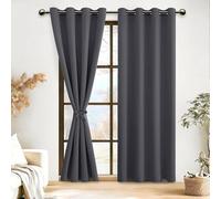 DWCN 2 Pièces Rideau Thermique Isolant Anti Froid à Oeillets, Rideaux Occultants Opaques de Couleur Foncée avec Embrasses, 132x215 CM (Largeur x Hauteur), Gris Foncé