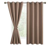 DWCN 2 Pièces Rideaux Occultant Thermiques à Oeillets, Rideau Thermique Isolant Anti Froid et Chaleur à Embrasses, 132x160 CM (Largeur x Hauteur), Kaki