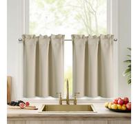 DWCN Beige Petits Rideaux Occultant Court de Cuisine 60L X 60H cm 2 Pièces | Passe Tringle, Rideaux Brise Bise, Panneaux Opaque anti UV/Lumière/Regard pour Fenetre Placard Salle de Bain Sous Evier
