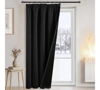 DWCN Lot de 1 Rideau de Porte Thermique Isolant anti Froid, 100% Occultant | Rideau Epais avec Doublure Matelassée à Galon Fronceur, Panneau Coupe-Vent, pour Fenêtre Chambre Salon, 140L X 225H cm, Noir