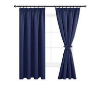 DWCN Lot de 2 Rideau Occultant Galon Fronceur Rideau Thermique avec Cravates Rideau Thermique Isolant Anti Froid et Chaleur Rideau Cuisine, Rideaux pour Salon Chambre, 117x137 cm (L x H), Bleu Foncé
