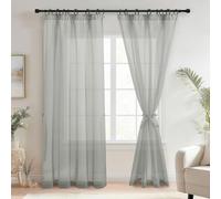 DWCN Lot de 2 rideaux en voile avec galon fronceur, aspect lin, semi-transparents, pour salon, rideaux transparents, gris, 225 x 140 cm (hauteur x largeur)