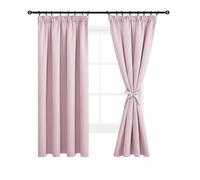DWCN Lot de 2 Rideaux Occultant avec Cravates Rideau Isolant Thermique Anti Froid Galon Fronceur Rideau de Porte Salon Moderne Balcon Chambre Cuisine, Rose Pâle, 140 x 175 cm (Largeur x Hauteur)