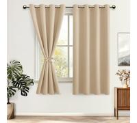 DWCN Lot de 2 Rideaux Occultants avec Embrasses Rideau Thermique Isolant Anti Froid à Oeillets, Rideau Opaque de Couleur Foncée, 140x160 CM (Largeur x Hauteur), Jaune Beige