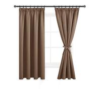 DWCN Lot de 2 Rideaux Occultants avec Galon Fronceur et Cravates - Thermique Isolant Anti Froid et Chaleur pour Cuisine, Salon et Chambre - Kaki - 117 x 137 cm (Largeur x Hauteur)