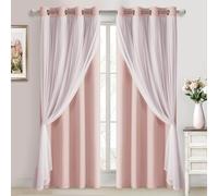 DWCN Lot de 2 Rideaux occultants et Transparents avec embrasses, Rideaux de fenêtre à œillets pour Salon, Chambre de Fille, crèche, 132,1 x 213,4 cm, Rose poudré