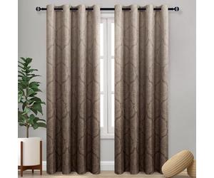 DWCN Lot de 2 Rideaux occultants ombrés à Isolation Thermique avec œillets pour Chambre à Coucher et Salon, Motif damassé, économie d'énergie, 132,1 x 213,4 cm de Long, Marron