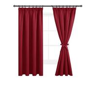 DWCN Lot de 2 rideaux opaques avec galon fronceur, pour le salon, avec cravates, occultants, thermiques, isolants, 137 x 117 cm (hauteur x largeur) Rouge