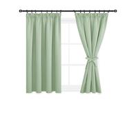 DWCN Lot de 2 Rideaux Opaques et occultants avec Galon fronceur, 117 x 137 cm (LxH) - avec Cravates - pour Salon, Chambre à Coucher - Protection Contre Le Froid - Vert Clair