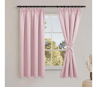 DWCN Lot de 2 rideaux opaques et occultants avec galon fronceur, L140 x H160 cm, avec cravates, rideaux thermiques, pour salon, chambre à coucher, protection contre le froid, isolation thermique, rose