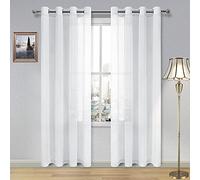 DWCN Lot de 2 rideaux semi-transparents en voile blanc aspect lin avec œillets pour salon, salle à manger, 132 x 213 cm