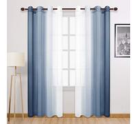 DWCN Lot de 2 rideaux transparents dégradés en faux lin - Rideaux semi-voile à œillets pour chambre à coucher et salon, 132,1 x 243,8 cm de long, bleu denim dégradé