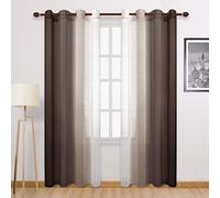 DWCN Lot de 2 Rideaux Transparents dégradés en Faux Lin - Rideaux Semi-Voile à œillets pour Chambre à Coucher et Salon, 132,1 x 228,6 cm de Long, Marron Chocolat dégradé