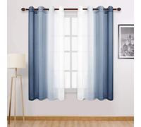 DWCN Lot de 2 Rideaux Transparents dégradés en Faux Lin - Rideaux Semi-Voile à œillets pour Chambre à Coucher et Salon, 132,1 x 182,9 cm de Long, Bleu Denim dégradé