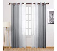 DWCN Lot de 2 Rideaux Transparents dégradés en Faux Lin - Rideaux Semi-Voile à œillets pour Chambre à Coucher et Salon, 132,1 x 213,4 cm de Long, Gris dégradé
