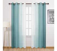 DWCN Lot de 2 rideaux transparents dégradés en faux lin - Rideaux semi-voile à œillets pour chambre à coucher et salon, 132,1 x 243,8 cm de long, bleu paon dégradé
