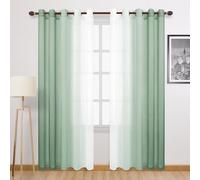 DWCN Lot de 2 rideaux transparents dégradés en faux lin - Rideaux semi-voile extra-larges filtrant la lumière avec œillets pour chambre à coucher et salon, 152,4 x 213,4 cm de long, vert sauge dégradé