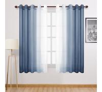 DWCN Lot de 2 Rideaux Transparents dégradés en Faux Lin - Rideaux Semi-Voile Extra-Larges filtrant la lumière avec œillets pour Chambre à Coucher et Salon, 152,4 x 160 cm de Long, Bleu Denim dégradé