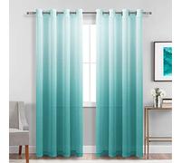 DWCN Lot de 2 Rideaux Transparents ombrés en Faux Lin - Rideaux Semi-voilages dégradés pour Chambre à Coucher et Salon, 132,1 x 228,6 cm de Long, Bleu Sarcelle