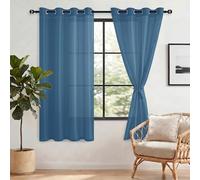 DWCN Lot de 2 Rideaux Voilages à Oeillets pour Fenêtre, Rideau Transparents avec Embrasses pour Salon Chambre d'enfant, Bleu Foncé, 140x160cm (Largeur x Hauteur)