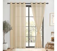 DWCN Lot de 2 Rideaux Voilages à Oeillets pour Fenêtre, Rideau Transparents avec Embrasses pour Salon Chambre d'enfant, Beige, 132x210cm (Largeur x Hauteur)