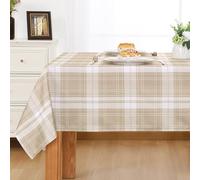 DWCN Nappe à Carreaux Vichy,Lavable Essuyable,130x160cm Beige - Nappe Rectangulaire Imperméable Anti-tâches Résiste aux Intempéries pour Extérieur Jardin Pique-nique Noël Fête Printemps Salle à Manger