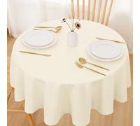 DWCN Nappe Champagne Ronde Aspect Lin Lavable Imperméable 140 cm Rond, Facile à Laver et Repasser, Nappe Douce pour Salle à Manger, Jardin en Plein Air Jardin, Fête
