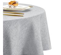 DWCN Nappe Ronde Anti Tache Effet Lin Tissu Lavable et Imperméable, Facile à Laver et Repasser, Nappe pour Salle à Manger, Jardin en Plein Air Jardin, Fête, Mariage ou Maison, Gris Clair, 180 cm Rond