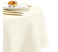 DWCN Nappe Ronde Exterieur Impermeable Anti Tache Effet Lin Tissu Lavable, Champagne, 160 cm Rond, Nappe Anniversaire Facile à Laver et Repasser, Nappe pour Salle à Manger, Jardin en Plein Air Jardin