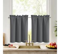 DWCN Rideau Brise Bise Occultant de Cuisine, Passe Tringle, 90L X 45H cm | Gris Foncé, Lot de 2 Petits Rideaux Opaques anti UV/Lumiere/Regard pour Fenetre Armoire Sous Evier Placard, Panneaux Courts