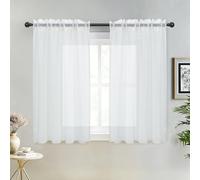 DWCN Rideau Cuisine Passe Tringle Voilage Blanc Brise-Bise Rideaux Petite Tissu Fenetre Court et Draperies Intérieurs Porte Placard Caravane Chambre Enfant Salon sous Evier, 90x120cm(LxH), 2 Panneaux