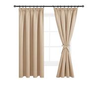 DWCN Rideau Occultant avec Cravates Rideau- Beige Rideau Thermiques Galon Fronceur, Rideau Thermique Isolant Anti Froid Intérieurs pour Cuisine Maison Salon Chambre, L140 x H160 cm, 2 Panneaux