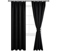 DWCN Rideau Occultant Galon Fronceur avec Cravates Rideaux 167x228cm, Noir Rideau Salon Thermiques Rideau Thermique Isolant Anti Froid Intérieurs pour Cuisine, 2 Pièces