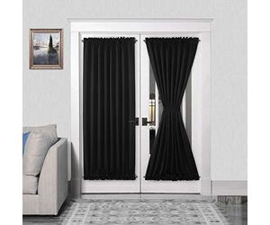 DWCN Rideau occultant Thermique avec Passe-Tringle pour Portes et fenêtres en Verre, Porte de Cuisine et de terrasse pour intimité, 137,2 x 183 cm de Long, 1 Panneau de Rideau avec Embrasse, Noir
