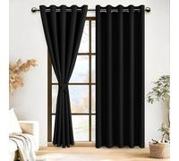 DWCN Rideau Occultants Thermique à Oeillets et Embrasses, Rideaux Opaques de Couleur Foncée pour Chambre et Salon Halloween 2 Pièces, 167x228 CM (Largeur x Hauteur), Noir