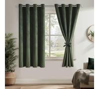 DWCN Rideau Velours 140L X 175H cm Lot de 2, Semi-Occultant Thermiques Rideau à Oeillets avec 2 Embrasses, Moderne Doux Luxurious Rideaux Velours pour Chambre, Salon, Bureau, Hôtel, Vert Olive