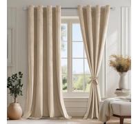 DWCN Rideau Velours 140L X 245H cm Lot de 2, Semi-Occultant Thermiques Rideau à Oeillets avec 2 Embrasses, Moderne Doux Luxurious Rideaux Velours pour Chambre, Salon, Bureau, Hôtel, Beige