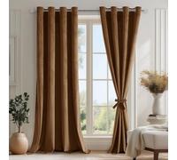 DWCN Rideau Velours 140L X 280H cm Lot de 2, Semi-Occultant Thermiques Rideau à Oeillets avec 2 Embrasses, Moderne Doux Luxurious Rideaux Velours pour Chambre, Salon, Bureau, Hôtel, Camel