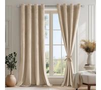 DWCN Rideau Velours 140L X 280H cm Lot de 2, Semi-Occultant Thermiques Rideau à Oeillets avec 2 Embrasses, Moderne Doux Luxurious Rideaux Velours pour Chambre, Salon, Bureau, Hôtel, Beige