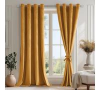 DWCN Rideau Velours 140L X 280H cm Lot de 2, Semi-Occultant Thermiques Rideau à Oeillets avec 2 Embrasses, Moderne Doux Luxurious Rideaux Velours pour Chambre, Salon, Bureau, Hôtel, Jaune Moutarde