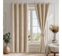 DWCN Rideau Velours Semi-Occultant, 140L X 225H cm Lot de 2, Luxurious Moderne Doux Rideau avec 2 Embrasses, Opaque Thermique Isolant Anti Chaleur Velour pour Chambre, Salon, Bureau, Hôtel, Beige